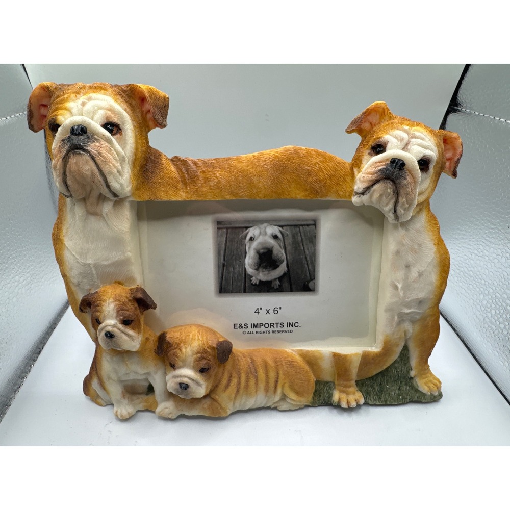 E&S Imports English Bulldog Family 4x6 Picture Frame 3D Resin Figural 35257-48